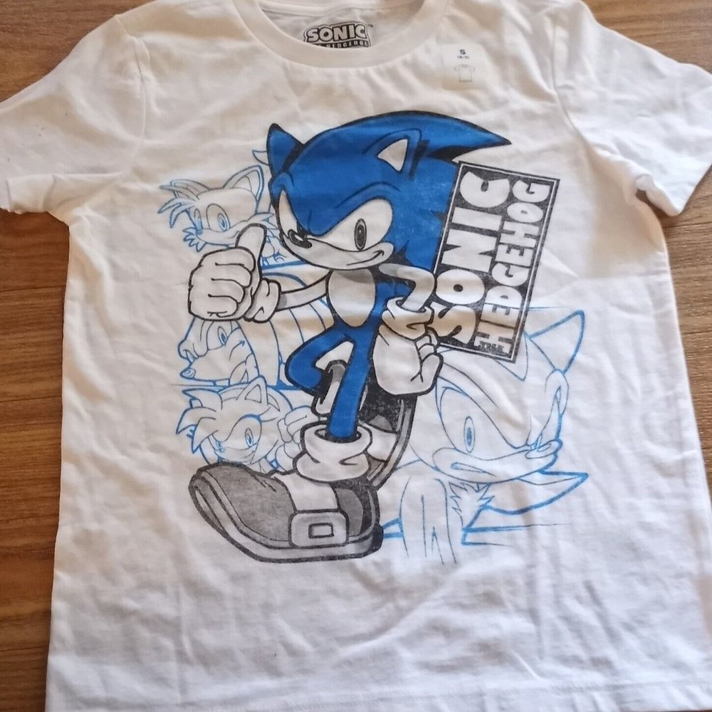 Old Navy Kids Sonic The Hedgehog White Graphic T-shirt Cotton Size 6 - 7 Small
